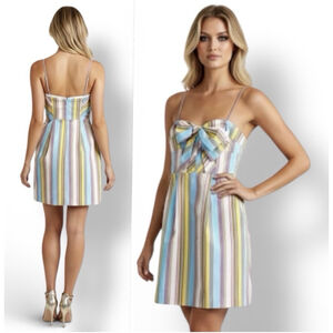 Anthropologie Moulinette Soeurs Striped Strapless Bow Front Mini Dress Sz 2 Boho